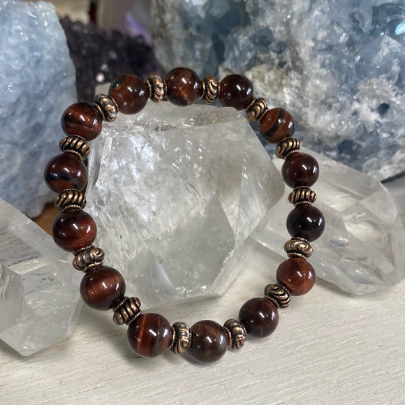 8mm Red Tiger’s Eye Gemstone Bracelet - Picture 2 of 2